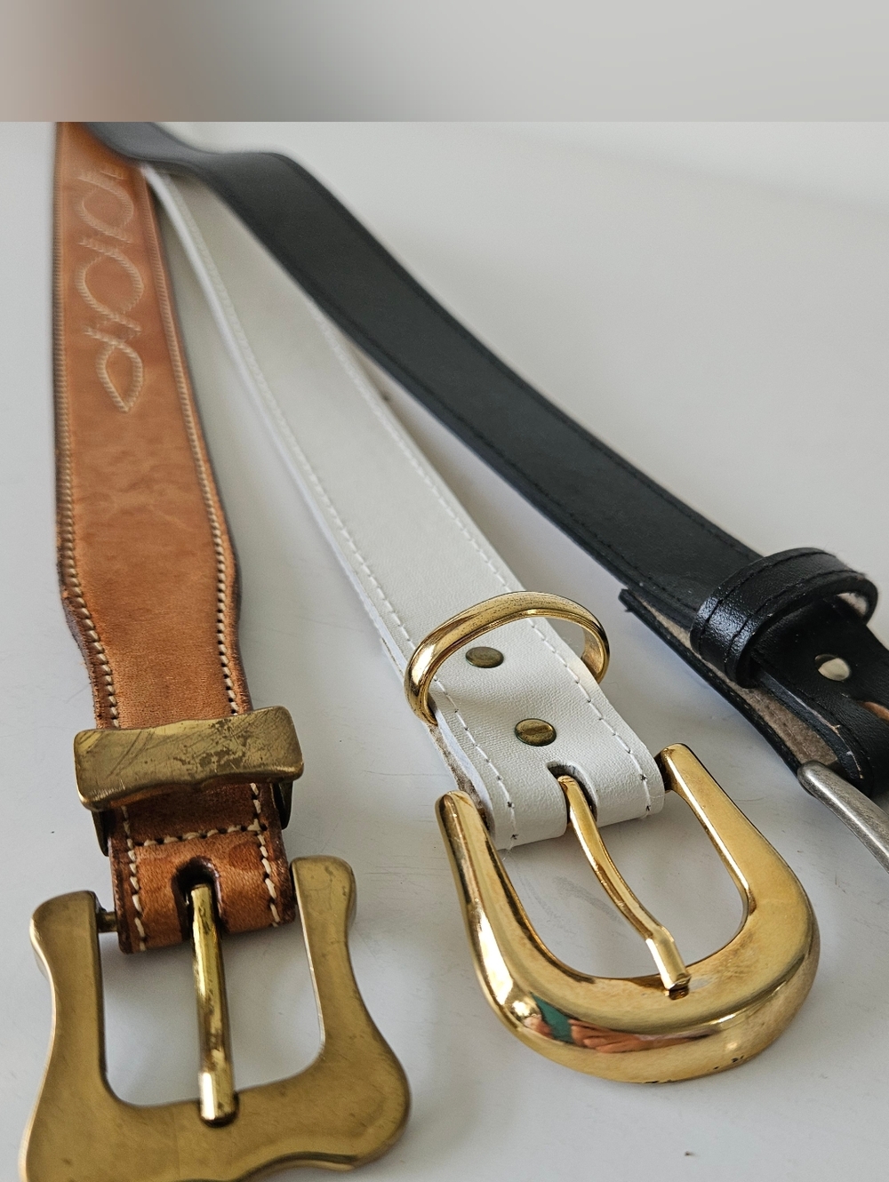 Set of 3 Women's Size 16 Belts Brown White and Black Each 1" Wide with Gold and